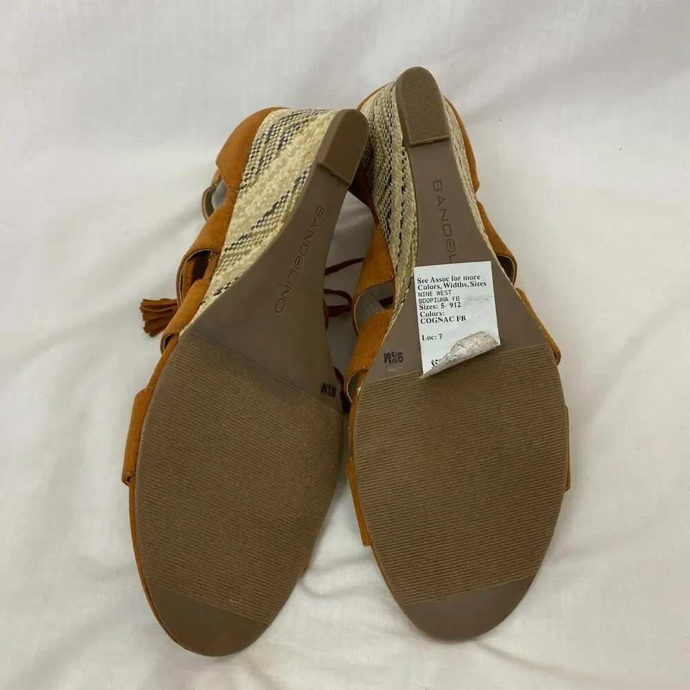 Bandolino Sandals 9.5 M Womens Brown Vegan Suede Faux Leather Back Zip‎ Wedge